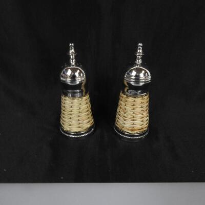 2 Sets of Salt & Pepper Shakers, Basket Weave and Yellow Designs
