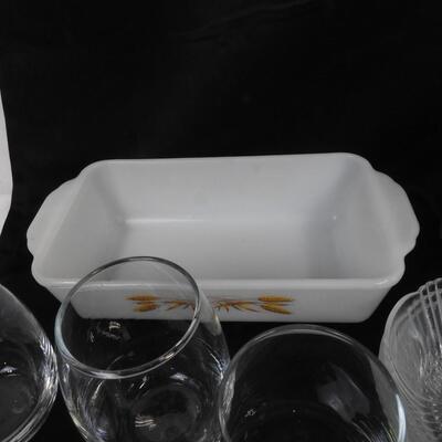Decorative Kitchen Lot: Wood Utensils, Mugs, Salt & Pepper Shakers, 5 Glass Cups