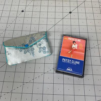 #60 Patsy Cline Casette Tape & Small Blue Floral Bag