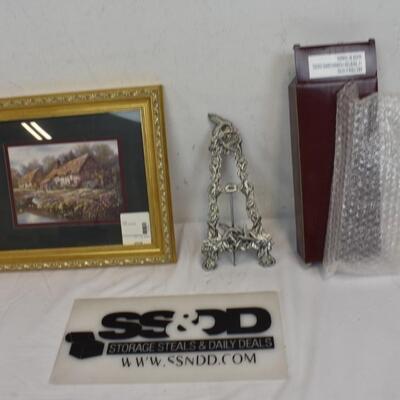 10" Pewter Hummingbird Easel, Golden Carl Valente Art Piece, 13 x 11 Frame - New