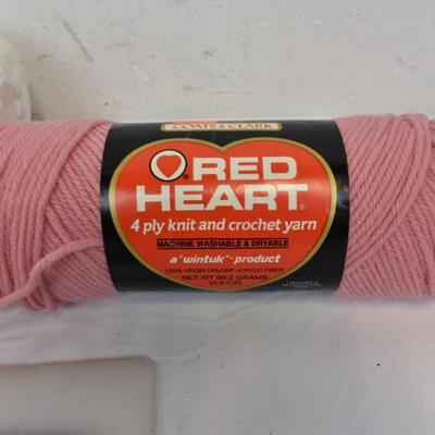 Red Heart 4 ply yarn skein Pale Rose, 2 White Maxicord 100 Yards - New