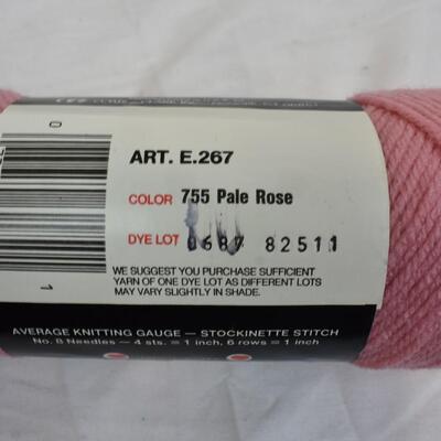 Red Heart 4 ply yarn skein Pale Rose, 2 White Maxicord 100 Yards - New
