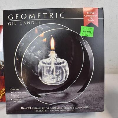 2 Regency Burgundy Candles, 2 Antigue Finished Clocks, Geometric Oil Candle