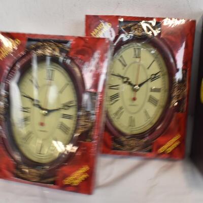 2 Regency Burgundy Candles, 2 Antigue Finished Clocks, Geometric Oil Candle