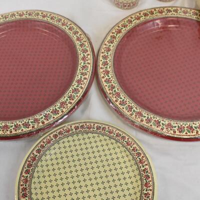 Christmas Napkins, Paper Cups, 3 Paper Plate Stacks, Hot Pads, Hand Towel - New