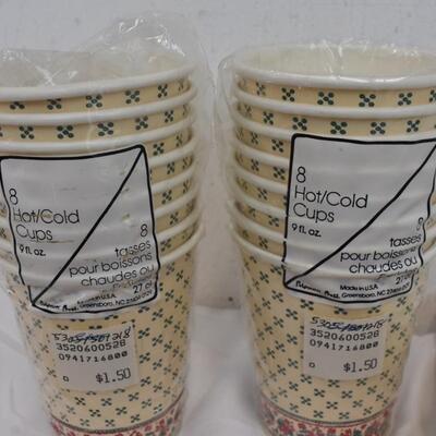 Christmas Napkins, Paper Cups, 3 Paper Plate Stacks, Hot Pads, Hand Towel - New