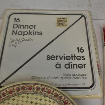 Christmas Napkins, Paper Cups, 3 Paper Plate Stacks, Hot Pads, Hand Towel - New