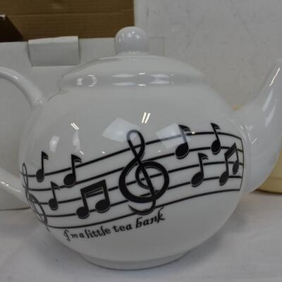 I'm a little tea bank - Ceramic Teapot Coin bank, 2 Rubbermaid Mugs - New
