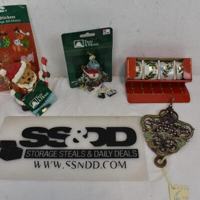 Trim a Home Bear & Ornaments, Stickers, Napkin Ring Set, Metal Tree Ornament