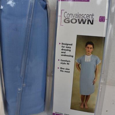 DMI Hospital Gowns, Easy Access Patient Gown w/ Snaps - Blue, Qty 2 - New