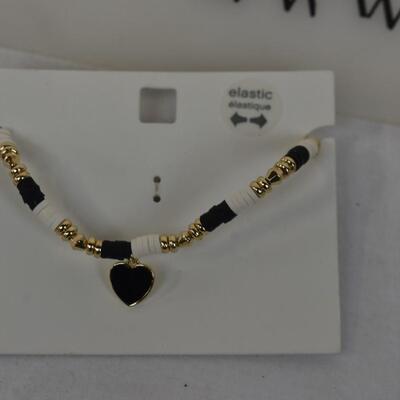 6 pc Costume Jewelry: Elastic Beaded Bracelet + set of 5 pairs of earrings - New