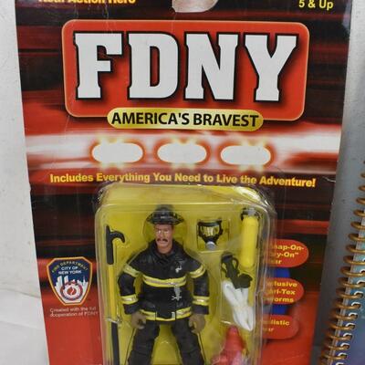 4 pc Kids Lot: FDNY Action Figure, Fairy Notebook, Stickers, Cat Cards- New