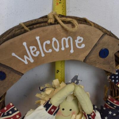 Americana Welcome Wreath, with Box, 13" Tall - New