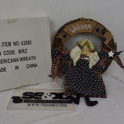 Americana Welcome Wreath, with Box, 13" Tall - New