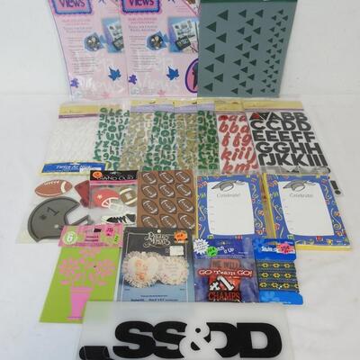 20 pc Crafting Supplies. Alphabet Stickers, Stencils - New