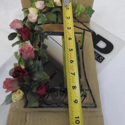 Wire & Floral Table Top Mirror - Rose Floral Design - New