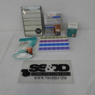 Self-Therapy Book, Pain Reliving Patch, Epson Salt, Medicine Calendar Etc. - New