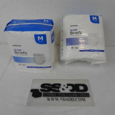 2 Packages of 16 McKesson Ultra Briefs Med Size 32-44", Heavy Absorbance - New