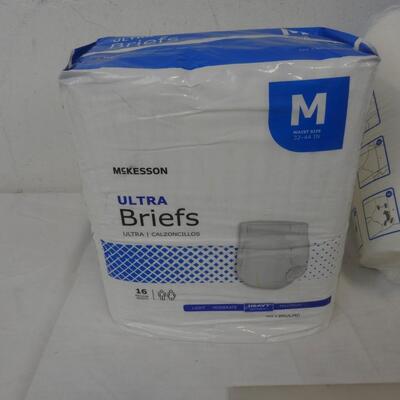 2 Packages of 16 McKesson Ultra Briefs Med Size 32-44", Heavy Absorbance - New