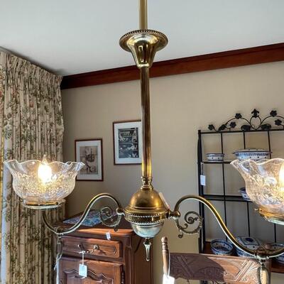 Antique brass (converted to electricity) chandelier