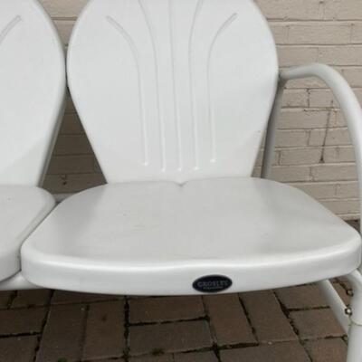 White Metal Patio Bench + 2 Outdoor Pillows
