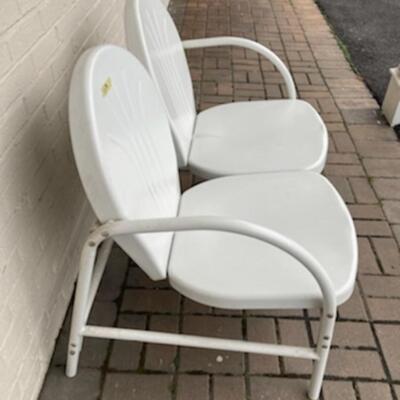 White Metal Patio Bench + 2 Outdoor Pillows