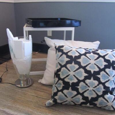 Modern Tray Table + Modern Lamp + Pillows