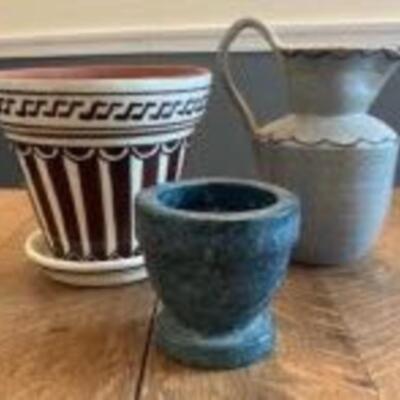 Striped Planter + Pitcher + Jade