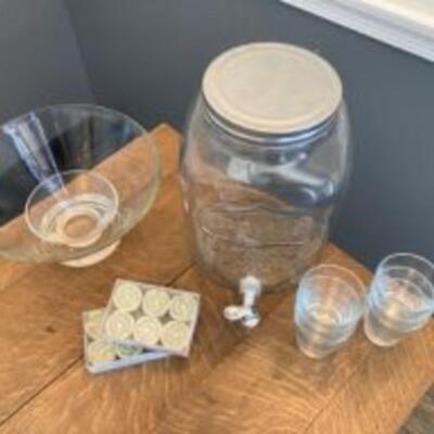 Glass Bowls + Large Drinks Dispenser