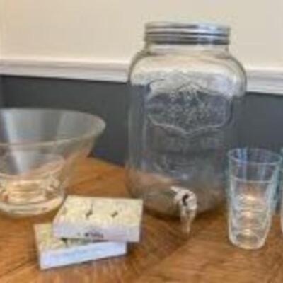 Glass Bowls + Large Drinks Dispenser