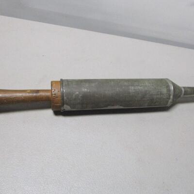 Antique Metal Tin Tube with Wood Plunger Hand Sausage Stuffer