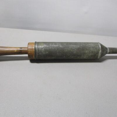 Antique Metal Tin Tube with Wood Plunger Hand Sausage Stuffer