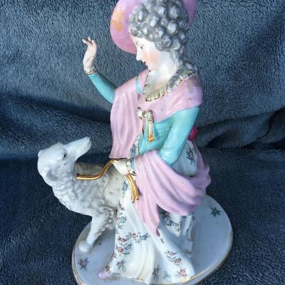 Antique Porcelain Sculpture Woman with Dog 13â€h