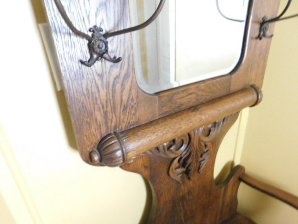 Vintage Solid Oak Hall Tree Bench with Mirror 14"x72"