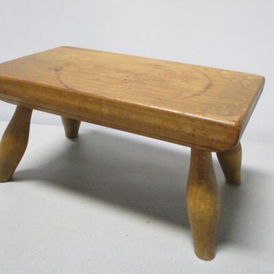 Antique Maple Slab Stool with Chamfered Top and Turned Legs