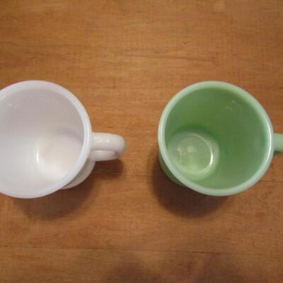 Two Fire King Mugs:  One Jadeite, One Milk Glass