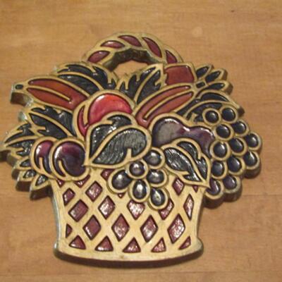 Chalkware Fruit Basket Plaque for Wall Hanging