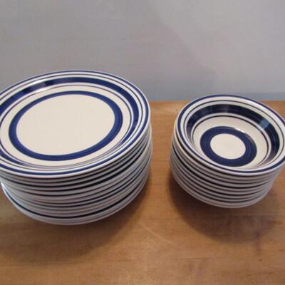 Royal Norfolk Blue and White Dinner Plates (14 Pc) and Bowls (10 Pc)