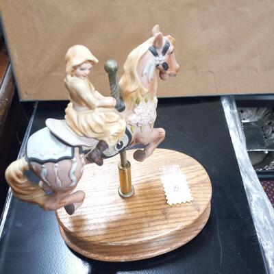 Vintage Musical Horse and  Girl Carousel Figurine