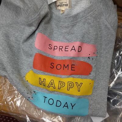 2 Short Sleeve Sweat Shirts Size XL  With words Spread Some  Happy