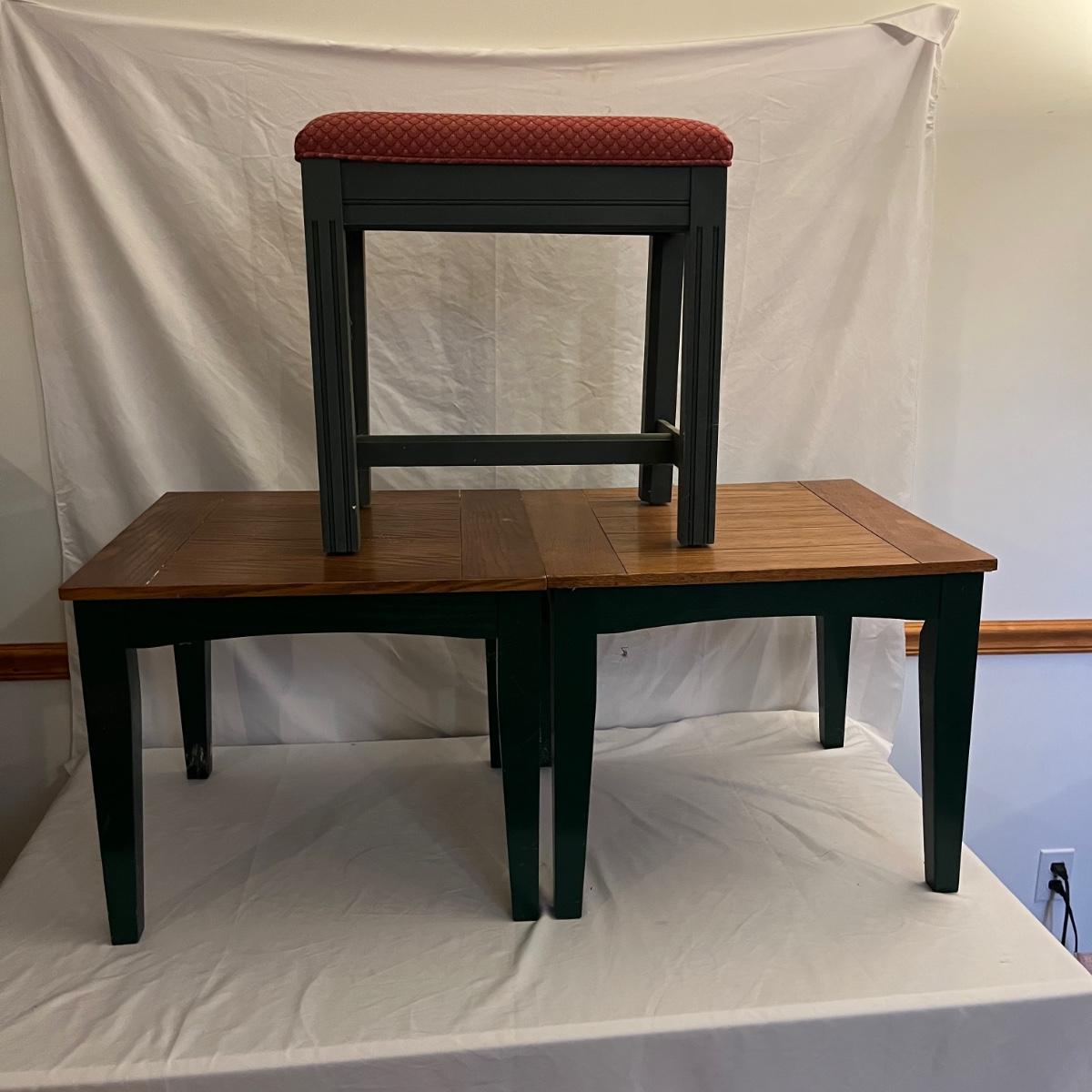 Pair of End Tables & Padded Bench (BMG)