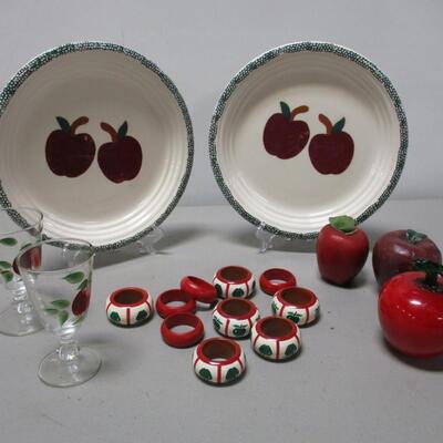 Red Apple Pottery Plates Stoneware Serving Platters & Apple Decor