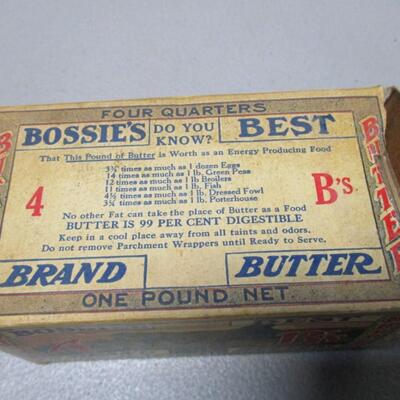 Vintage Bossie's Best Brand Butter 1 Pound Empty Box