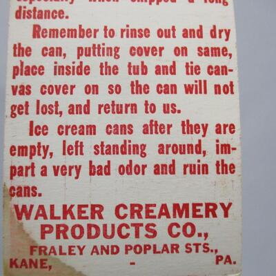 Walker Creamery Advertising Tag & Madam Blumer Egg saver