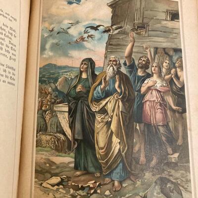 Antique German Bible Story Book with Color Lithographs