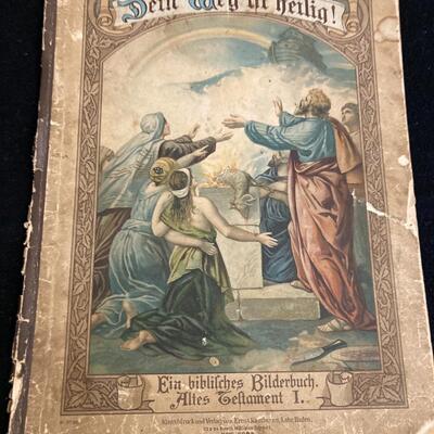 Antique German Bible Story Book with Color Lithographs