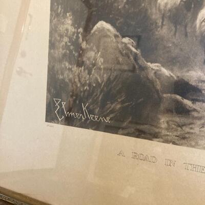 Antique Framed ELMER KEENE 21â€ x 29â€ Etching Signed and Numbered