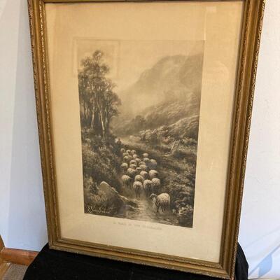 Antique Framed ELMER KEENE 21â€ x 29â€ Etching Signed and Numbered