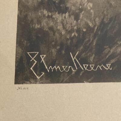 Antique Framed ELMER KEENE 21â€ x 29â€ Etching Signed and Numbered