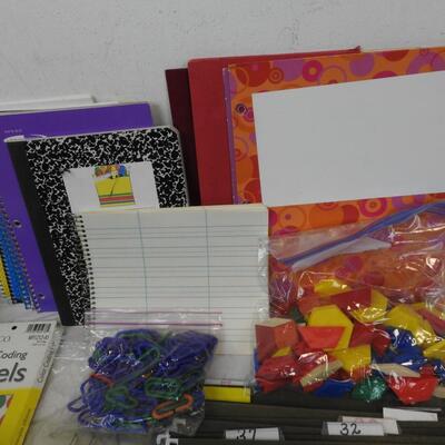 24 pc Teaching and Office Supplies, Blocks, Fake Money, Notebooks